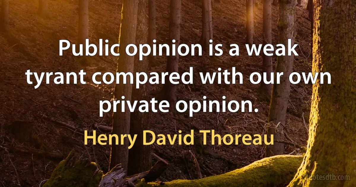 Public opinion is a weak tyrant compared with our own private opinion. (Henry David Thoreau)