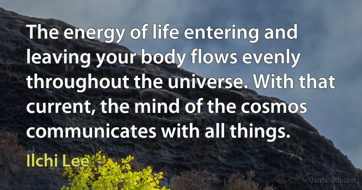 The energy of life entering and leaving your body flows evenly throughout the universe. With that current, the mind of the cosmos communicates with all things. (Ilchi Lee)