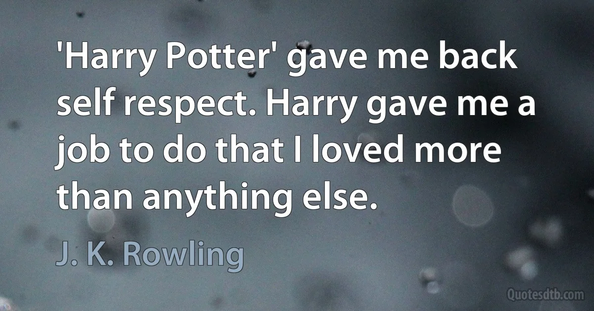 'Harry Potter' gave me back self respect. Harry gave me a job to do that I loved more than anything else. (J. K. Rowling)