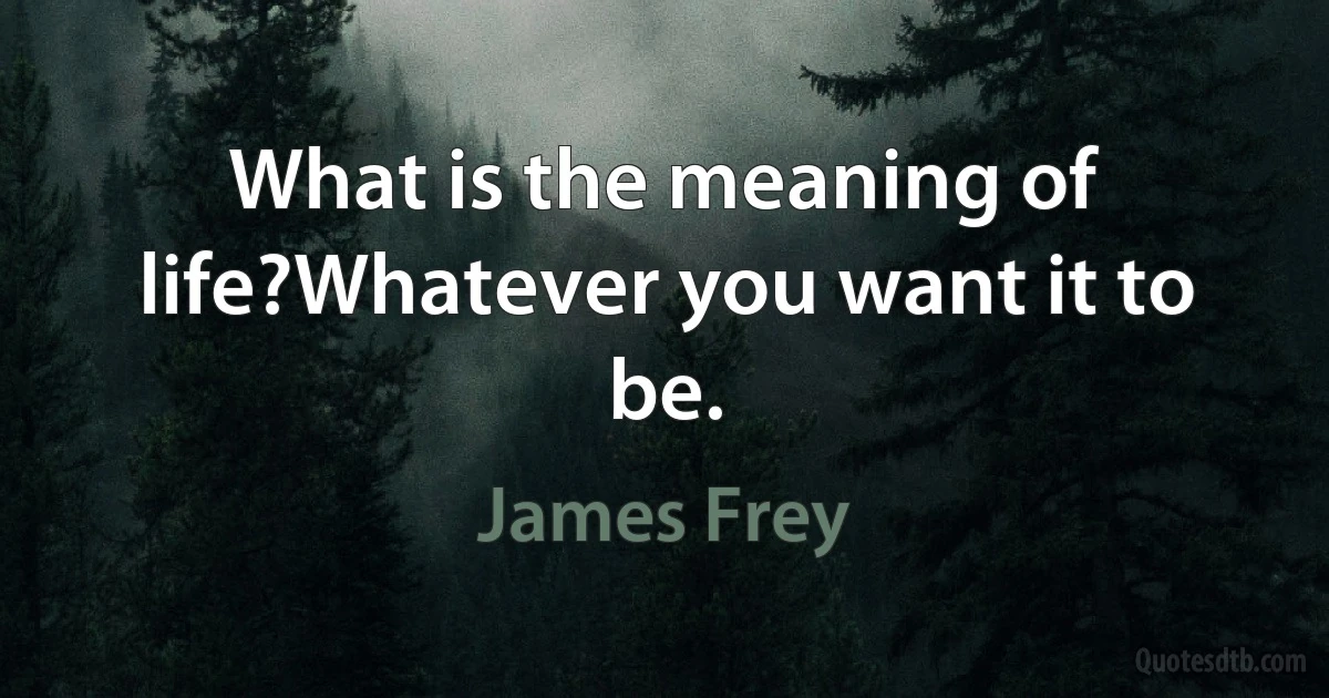 What is the meaning of life?Whatever you want it to be. (James Frey)