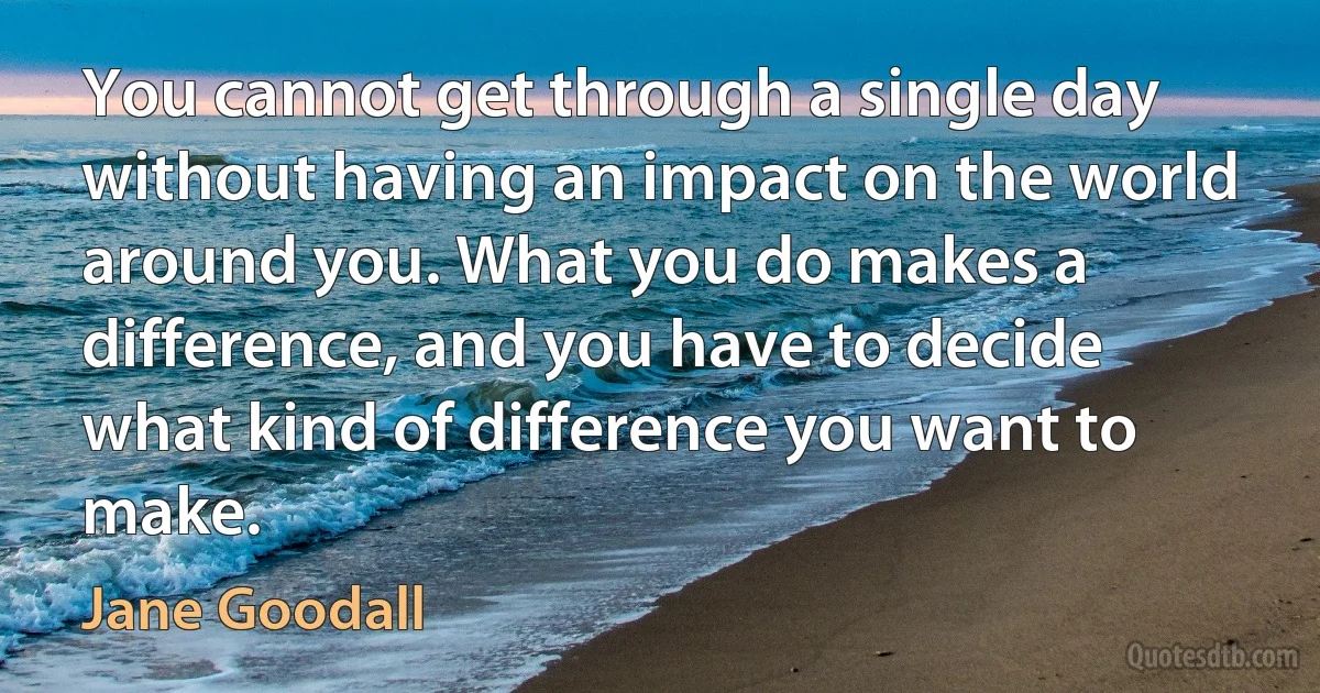 You cannot get through a single day without having an impact on the world around you. What you do makes a difference, and you have to decide what kind of difference you want to make. (Jane Goodall)