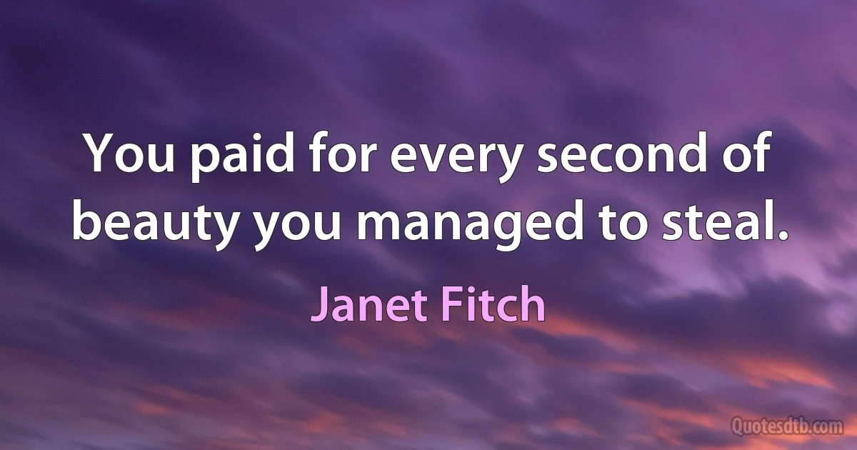 You paid for every second of beauty you managed to steal. (Janet Fitch)