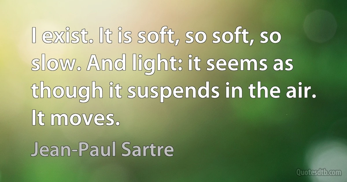 I exist. It is soft, so soft, so slow. And light: it seems as though it suspends in the air. It moves. (Jean-Paul Sartre)