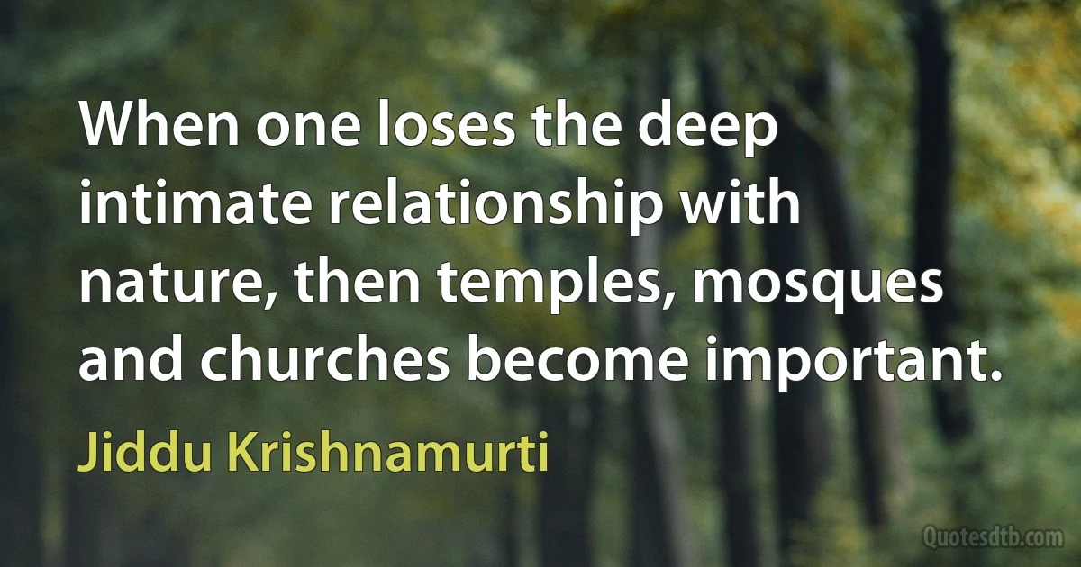 When one loses the deep intimate relationship with nature, then temples, mosques and churches become important. (Jiddu Krishnamurti)