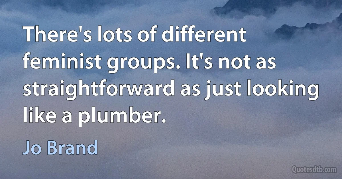 There's lots of different feminist groups. It's not as straightforward as just looking like a plumber. (Jo Brand)