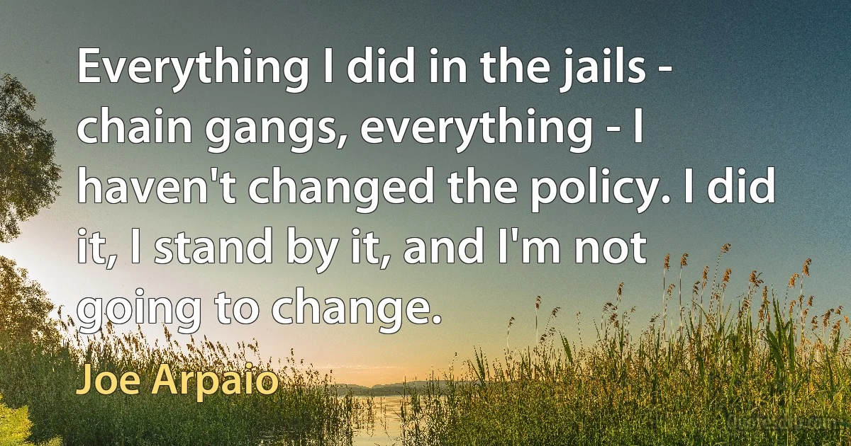 Everything I did in the jails - chain gangs, everything - I haven't changed the policy. I did it, I stand by it, and I'm not going to change. (Joe Arpaio)