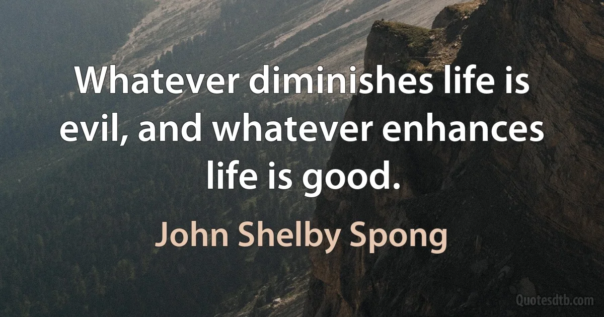 Whatever diminishes life is evil, and whatever enhances life is good. (John Shelby Spong)