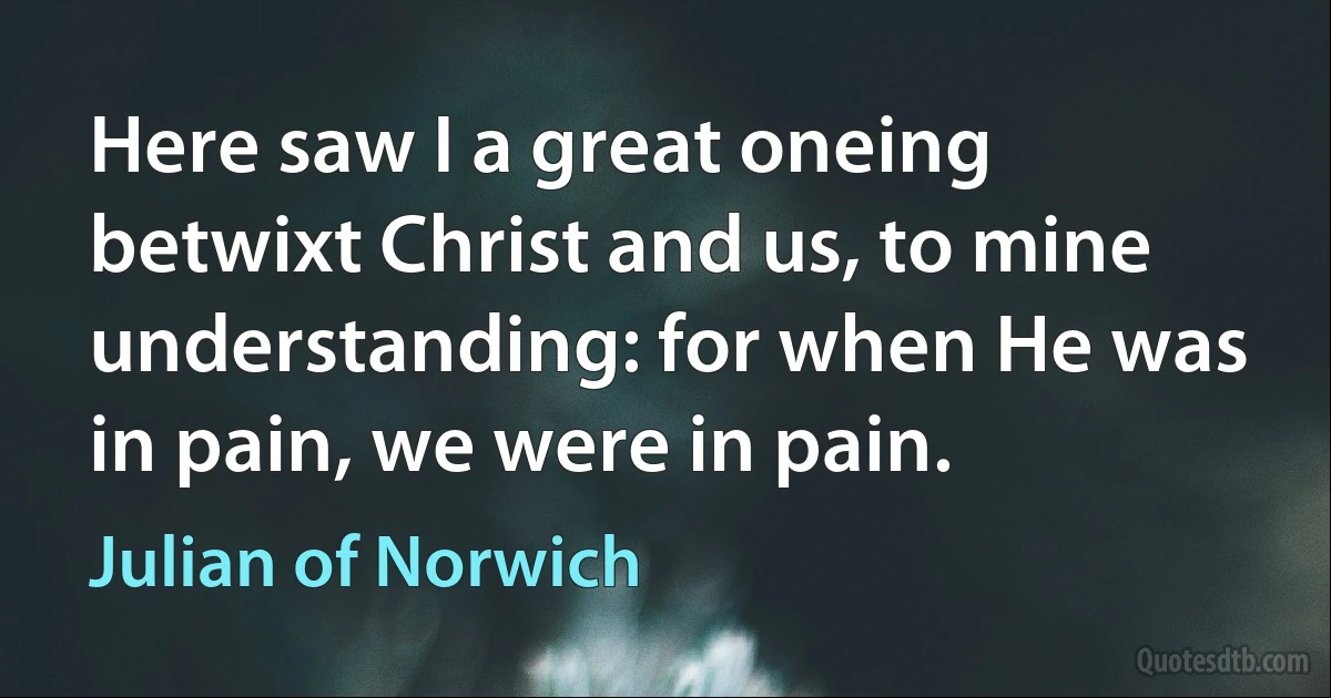 Here saw I a great oneing betwixt Christ and us, to mine understanding: for when He was in pain, we were in pain. (Julian of Norwich)