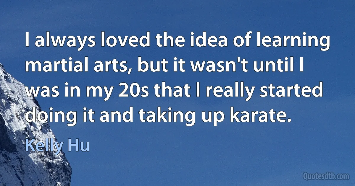 I always loved the idea of learning martial arts, but it wasn't until I was in my 20s that I really started doing it and taking up karate. (Kelly Hu)