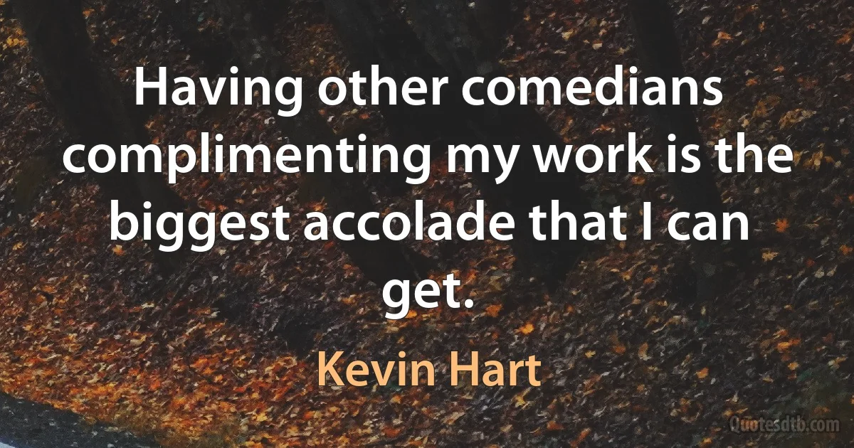 Having other comedians complimenting my work is the biggest accolade that I can get. (Kevin Hart)