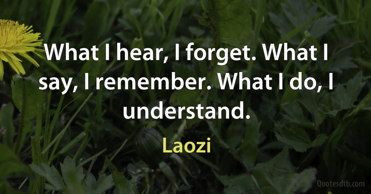 What I hear, I forget. What I say, I remember. What I do, I understand. (Laozi)