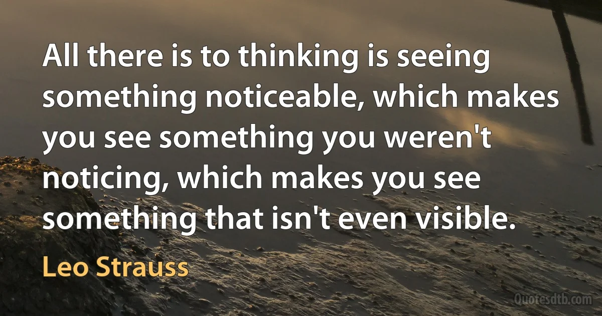 All there is to thinking is seeing something noticeable, which makes you see something you weren't noticing, which makes you see something that isn't even visible. (Leo Strauss)