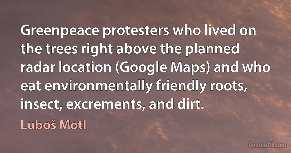 Greenpeace protesters who lived on the trees right above the planned radar location (Google Maps) and who eat environmentally friendly roots, insect, excrements, and dirt. (Luboš Motl)