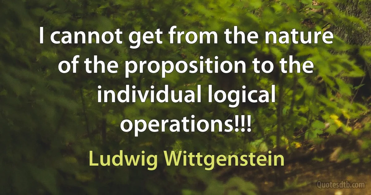 I cannot get from the nature of the proposition to the individual logical operations!!! (Ludwig Wittgenstein)