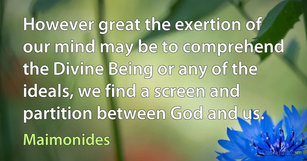 However great the exertion of our mind may be to comprehend the Divine Being or any of the ideals, we find a screen and partition between God and us. (Maimonides)