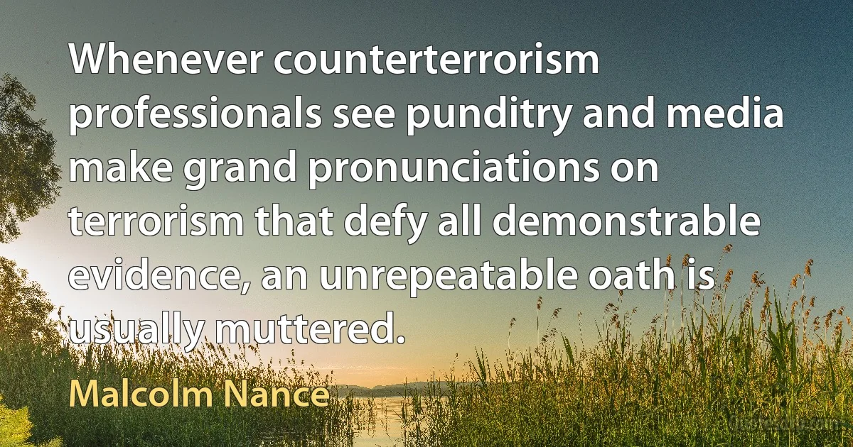 Whenever counterterrorism professionals see punditry and media make grand pronunciations on terrorism that defy all demonstrable evidence, an unrepeatable oath is usually muttered. (Malcolm Nance)