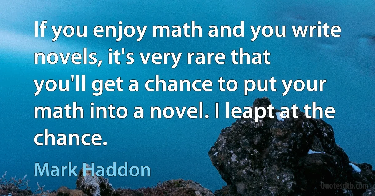 If you enjoy math and you write novels, it's very rare that you'll get a chance to put your math into a novel. I leapt at the chance. (Mark Haddon)