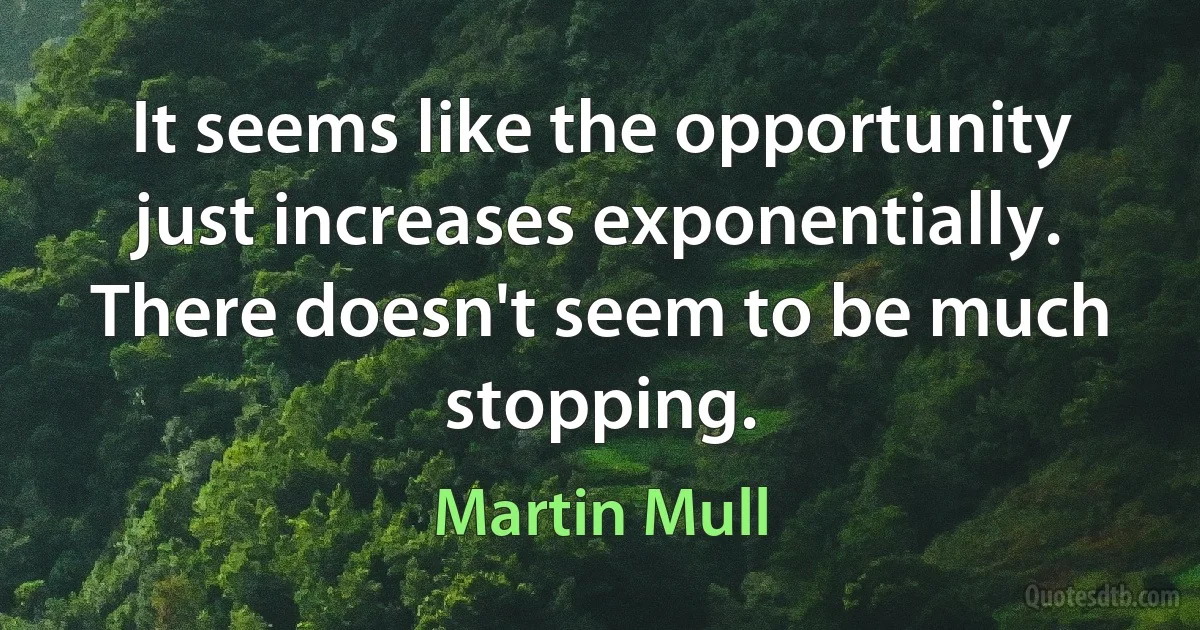 It seems like the opportunity just increases exponentially. There doesn't seem to be much stopping. (Martin Mull)