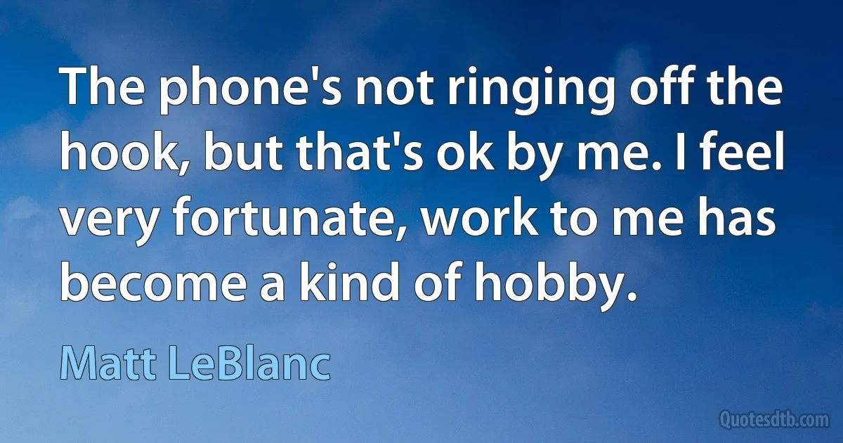 The phone's not ringing off the hook, but that's ok by me. I feel very fortunate, work to me has become a kind of hobby. (Matt LeBlanc)