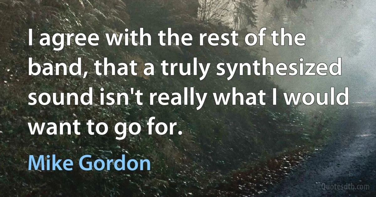 I agree with the rest of the band, that a truly synthesized sound isn't really what I would want to go for. (Mike Gordon)