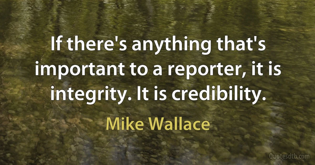 If there's anything that's important to a reporter, it is integrity. It is credibility. (Mike Wallace)