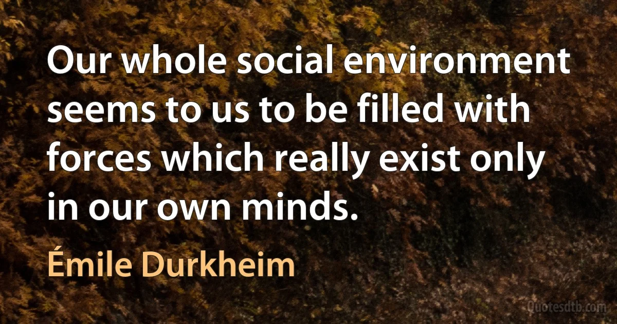 Our whole social environment seems to us to be filled with forces which really exist only in our own minds. (Émile Durkheim)