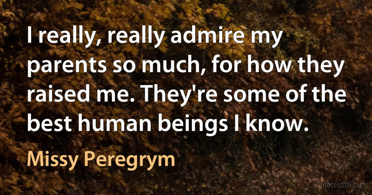 I really, really admire my parents so much, for how they raised me. They're some of the best human beings I know. (Missy Peregrym)