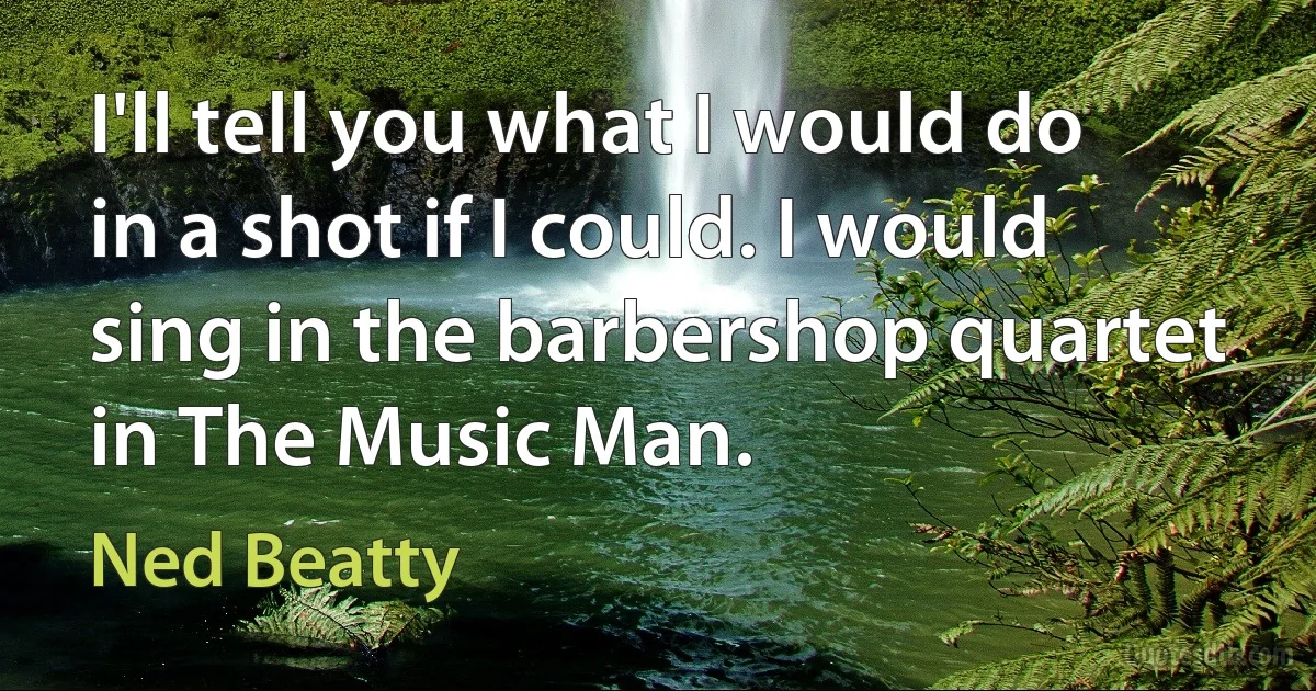 I'll tell you what I would do in a shot if I could. I would sing in the barbershop quartet in The Music Man. (Ned Beatty)