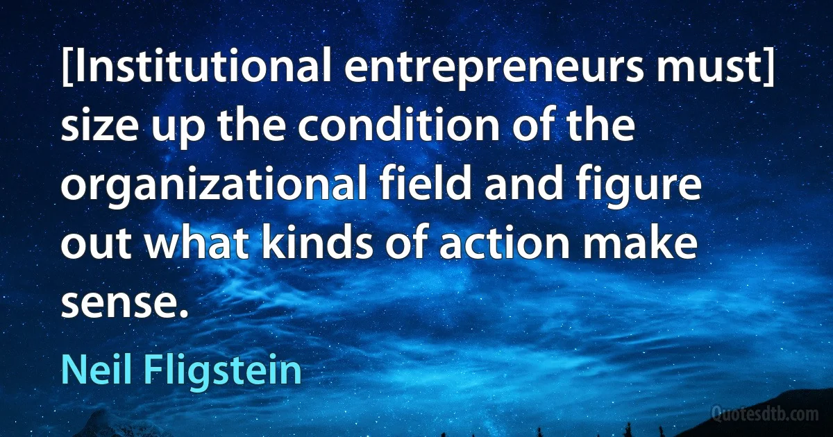 [Institutional entrepreneurs must] size up the condition of the organizational field and figure out what kinds of action make sense. (Neil Fligstein)