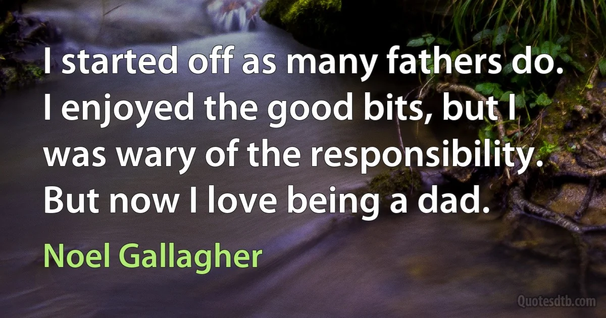 I started off as many fathers do. I enjoyed the good bits, but I was wary of the responsibility. But now I love being a dad. (Noel Gallagher)