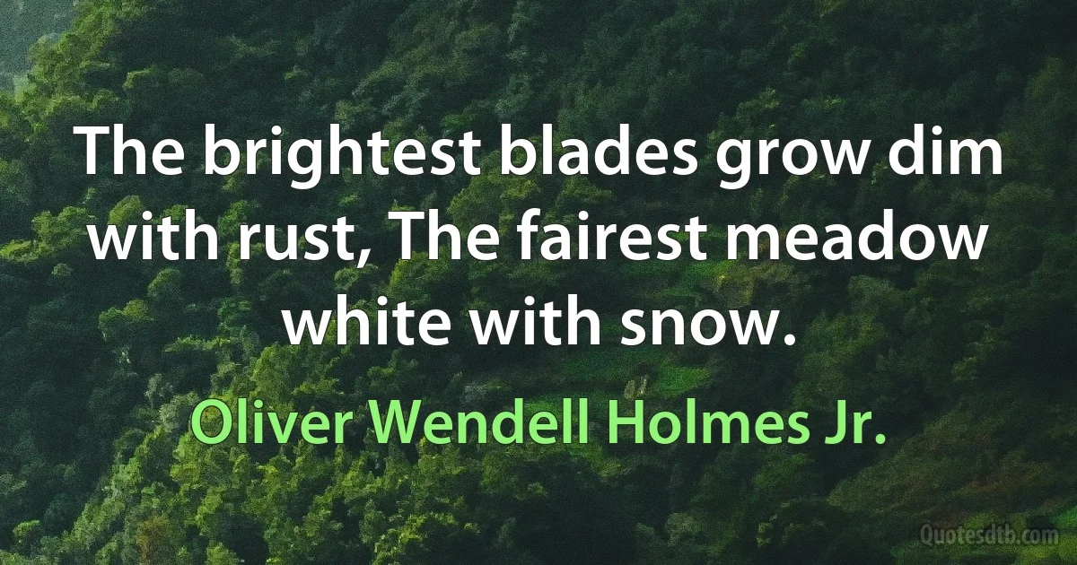 The brightest blades grow dim with rust, The fairest meadow white with snow. (Oliver Wendell Holmes Jr.)