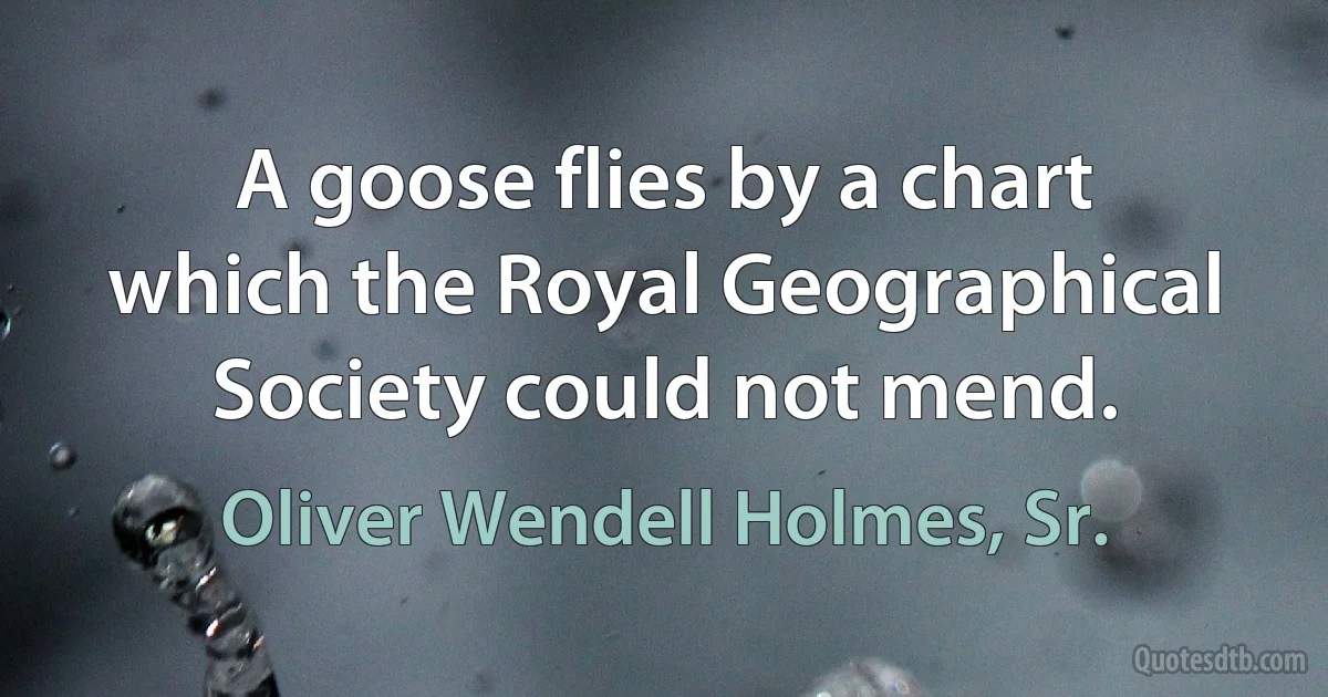 A goose flies by a chart which the Royal Geographical Society could not mend. (Oliver Wendell Holmes, Sr.)