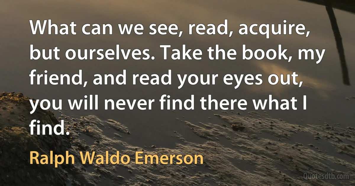 What can we see, read, acquire, but ourselves. Take the book, my friend, and read your eyes out, you will never find there what I find. (Ralph Waldo Emerson)