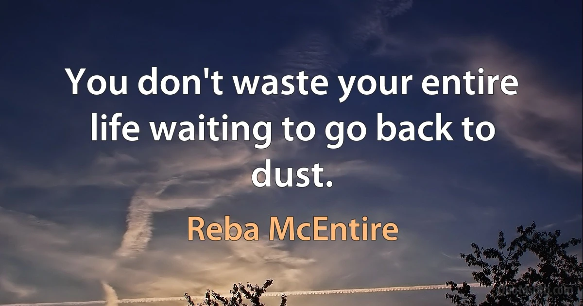 You don't waste your entire life waiting to go back to dust. (Reba McEntire)