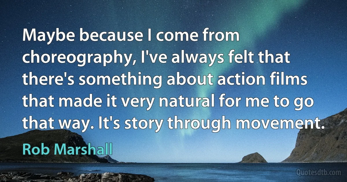 Maybe because I come from choreography, I've always felt that there's something about action films that made it very natural for me to go that way. It's story through movement. (Rob Marshall)