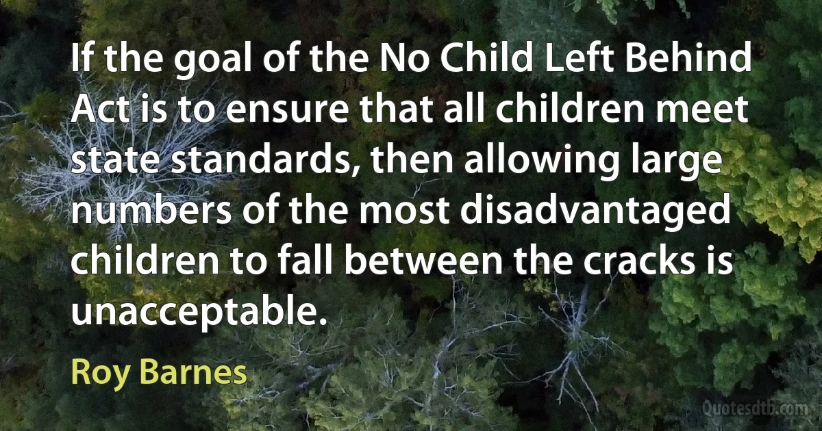 If the goal of the No Child Left Behind Act is to ensure that all children meet state standards, then allowing large numbers of the most disadvantaged children to fall between the cracks is unacceptable. (Roy Barnes)