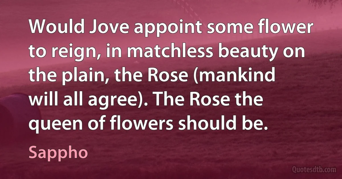 Would Jove appoint some flower to reign, in matchless beauty on the plain, the Rose (mankind will all agree). The Rose the queen of flowers should be. (Sappho)