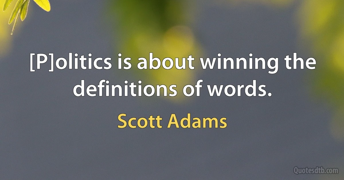 [P]olitics is about winning the definitions of words. (Scott Adams)