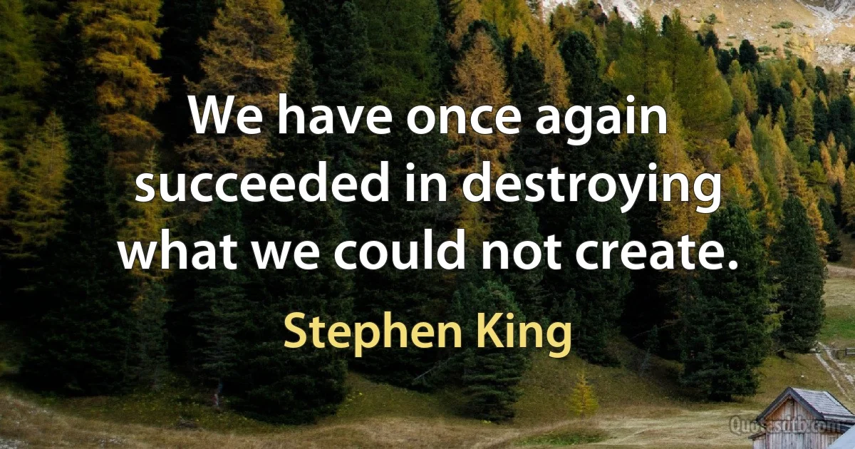 We have once again succeeded in destroying what we could not create. (Stephen King)