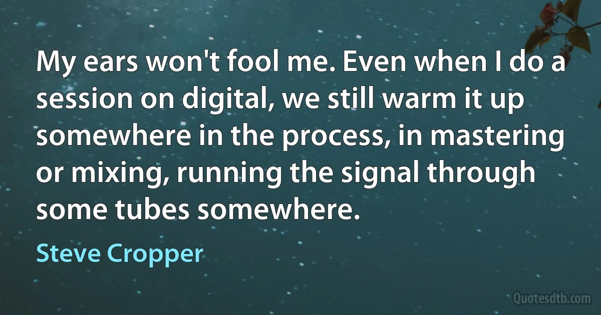 My ears won't fool me. Even when I do a session on digital, we still warm it up somewhere in the process, in mastering or mixing, running the signal through some tubes somewhere. (Steve Cropper)