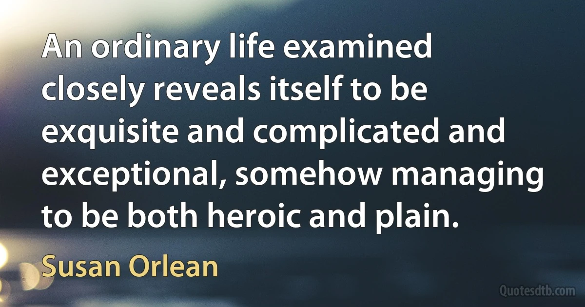 An ordinary life examined closely reveals itself to be exquisite and complicated and exceptional, somehow managing to be both heroic and plain. (Susan Orlean)