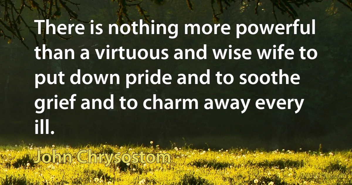 There is nothing more powerful than a virtuous and wise wife to put down pride and to soothe grief and to charm away every ill. (John Chrysostom)