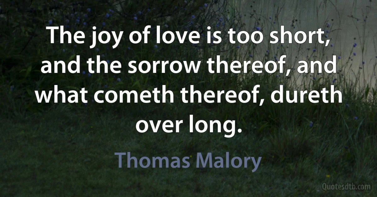 The joy of love is too short, and the sorrow thereof, and what cometh thereof, dureth over long. (Thomas Malory)