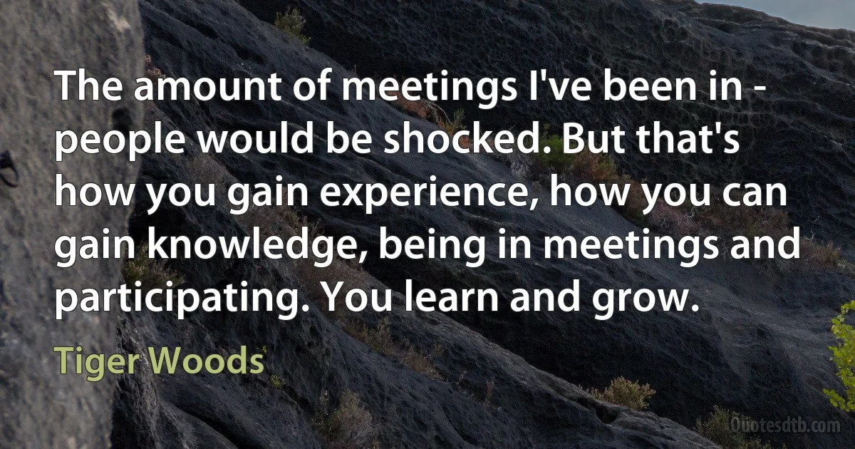 The amount of meetings I've been in - people would be shocked. But that's how you gain experience, how you can gain knowledge, being in meetings and participating. You learn and grow. (Tiger Woods)