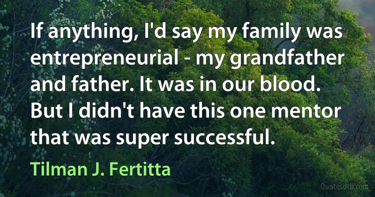 If anything, I'd say my family was entrepreneurial - my grandfather and father. It was in our blood. But I didn't have this one mentor that was super successful. (Tilman J. Fertitta)