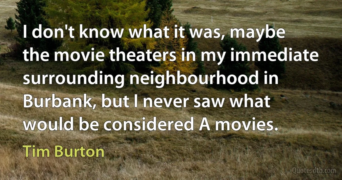 I don't know what it was, maybe the movie theaters in my immediate surrounding neighbourhood in Burbank, but I never saw what would be considered A movies. (Tim Burton)