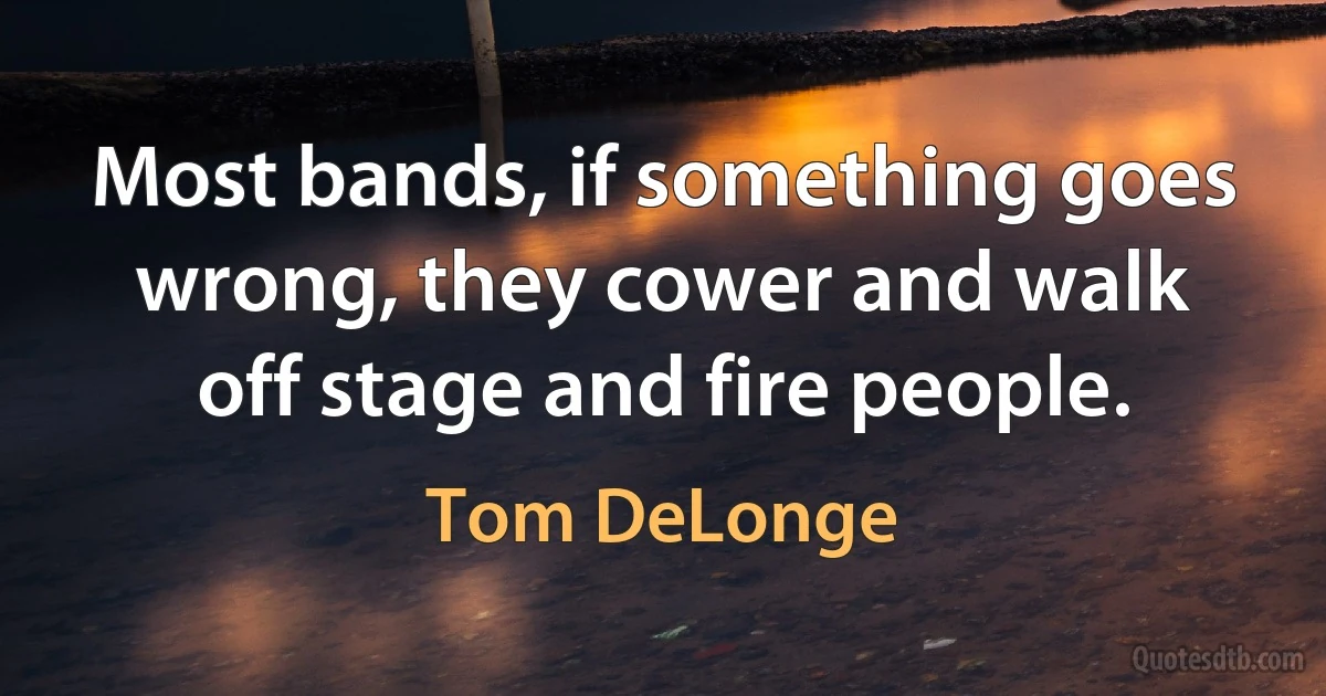 Most bands, if something goes wrong, they cower and walk off stage and fire people. (Tom DeLonge)