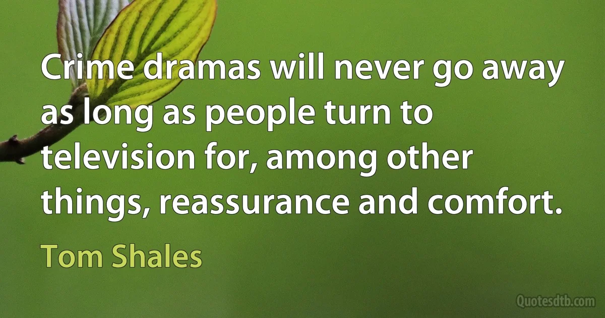 Crime dramas will never go away as long as people turn to television for, among other things, reassurance and comfort. (Tom Shales)