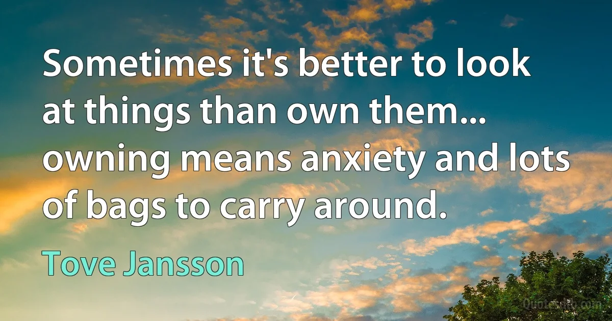 Sometimes it's better to look at things than own them... owning means anxiety and lots of bags to carry around. (Tove Jansson)