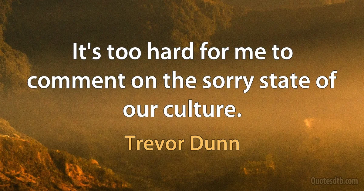 It's too hard for me to comment on the sorry state of our culture. (Trevor Dunn)